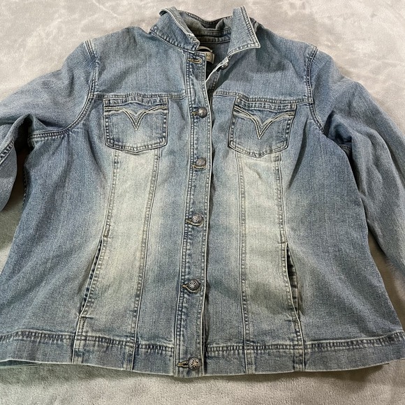 CJ Banks Jacket Womens Large Denim Western Stretch Button Front Pockets - Picture 1 of 16